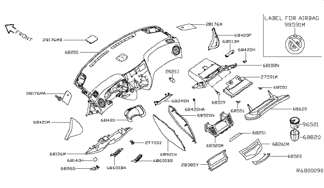 2014 Nissan Pathfinder Instrument Panel,Pad & Cluster Lid Diagram 2