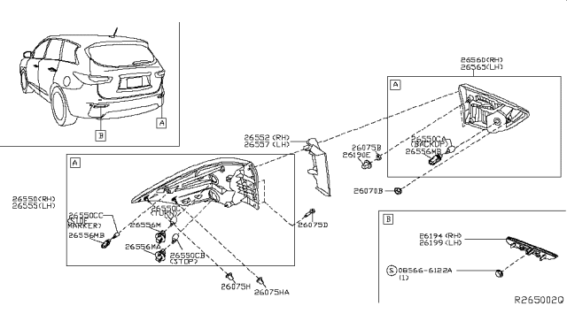 2014 Nissan Pathfinder Rear Combination Lamp Socket Assembly Diagram for 26253-9B90A