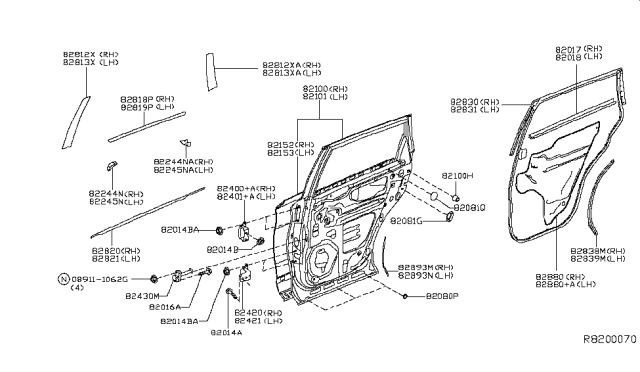 2018 Nissan Pathfinder Rear Door Panel & Fitting Diagram