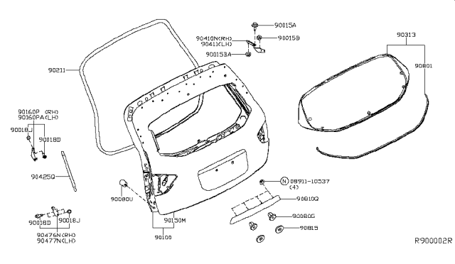 2015 Nissan Pathfinder Back Door Panel & Fitting Diagram