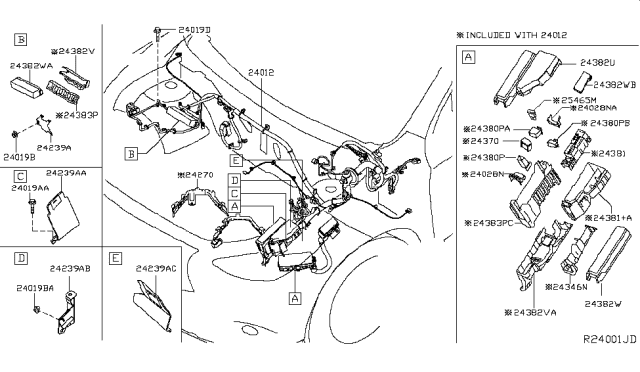 2019 Nissan Pathfinder Harness Assy-Engine Room Diagram for 24012-9PR0D