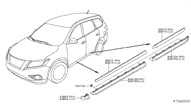 2019 Nissan Pathfinder Body Side Molding Diagram