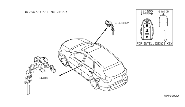 2015 Nissan Pathfinder Cylinder Set Glove Box Lid Diagram for F8632-3JA0A