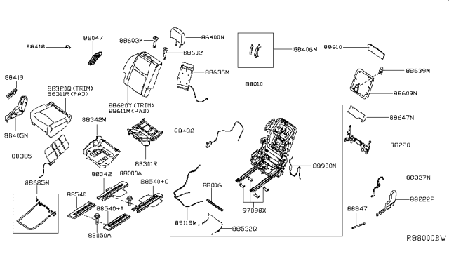 2018 Nissan Pathfinder Lever Lock Release, Rear Diagram for 88417-3KA2B