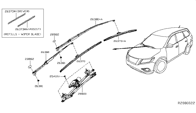 2016 Nissan Pathfinder Windshield Wiper Arm Assembly Diagram for 28881-3JA2A