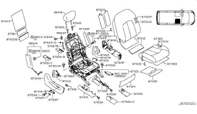 2012 Nissan Quest Trim Assembly - Front Seat Back Diagram for 87621-1JB8D