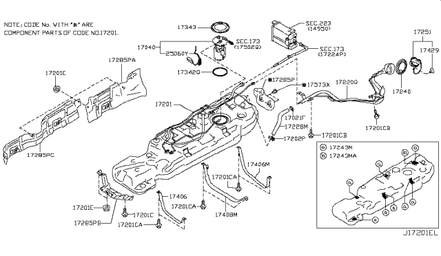 2012 Nissan Quest Fuel Tank Assembly Diagram for 17202-1JA0A