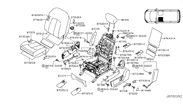 2012 Nissan Quest Front Seat Diagram 1