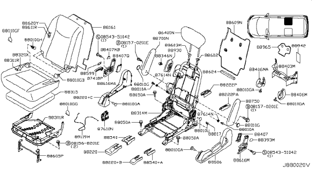 2015 Nissan Quest Trim Assembly - 2ND Seat Back, RH Diagram for 88620-1JA1D