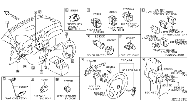 2013 Nissan Quest Switch Assembly - Vehicle Dynamics Control Diagram for 25145-1KA0A