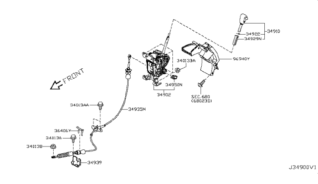 2011 Nissan Quest Knob Assembly-Control Lever Auto Diagram for 34910-1JR1B