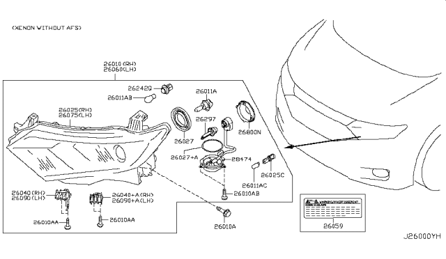 2013 Nissan Quest Driver Side Headlight Assembly Diagram for 26060-1JR1A