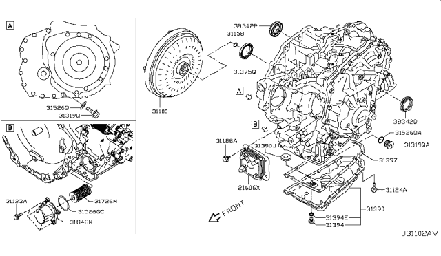 2017 Nissan Quest Torque Converter,Housing & Case Diagram