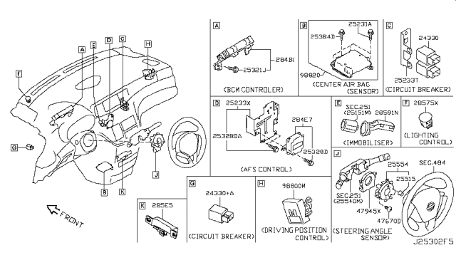 2012 Nissan Quest Body Control Module Controller Assembly Diagram for 284B1-1JA3B