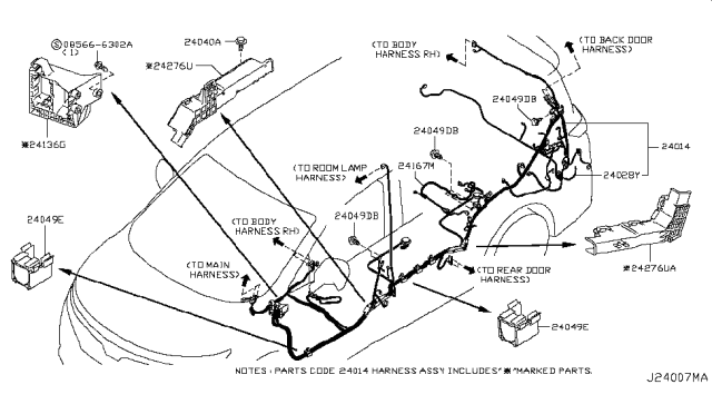 2014 Nissan Quest Harness Assembly-Body Diagram for 24014-3WS6C