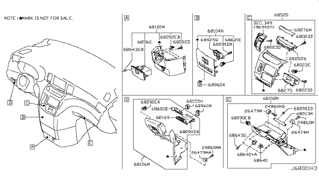 2013 Nissan Quest Striker-Glove Box Lid Diagram for 68640-1JA0C