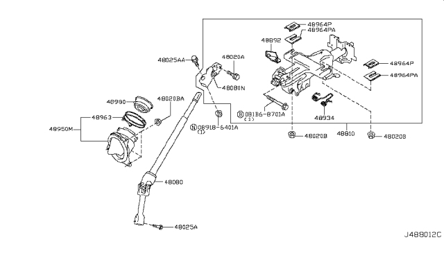 2015 Nissan Quest Joint-Steering Lower Diagram for 48080-1JA0A
