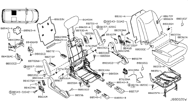 2016 Nissan Quest Rear Seat Armrest Assembly, Left Diagram for 87750-1JA1C