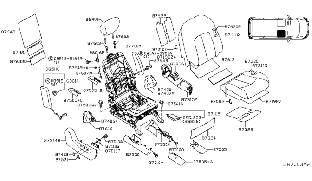 2014 Nissan Quest Trim Assy-Back,Front Seat Diagram for 87621-3JW1C