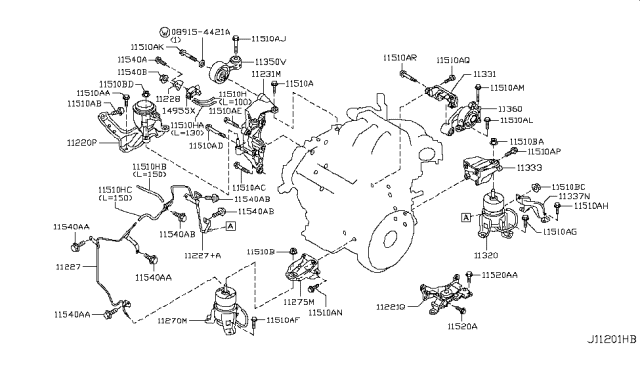 2014 Nissan Quest Engine Mounting Insulator ,Left Diagram for 11220-3KA0A