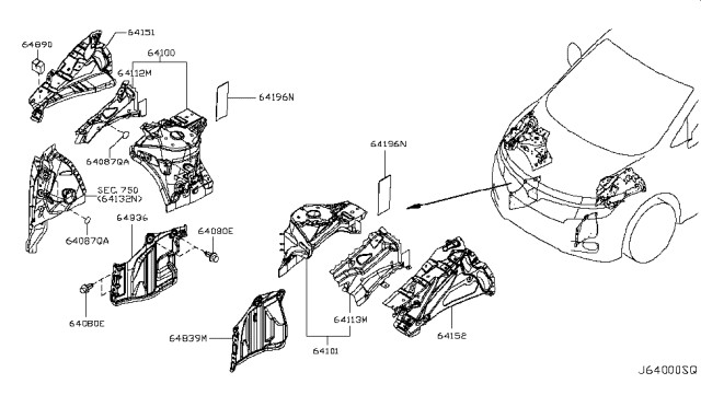 2014 Nissan Quest Hood Ledge & Fitting Diagram 2
