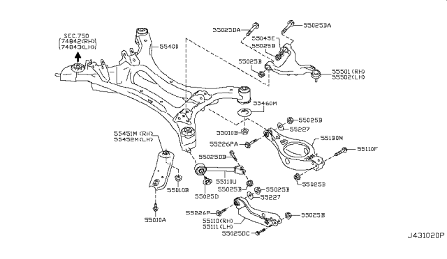 2014 Nissan Quest Link Complete-Lower,Rear Suspension RH Diagram for 551A0-1JA0B