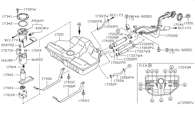2002 Nissan Maxima Band Assy-Fuel Tank,Mounting Diagram for 17407-2Y000
