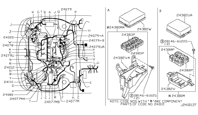 2001 Nissan Maxima Harness-Engine Room Diagram for 24012-2Y907
