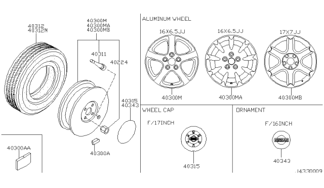 2001 Nissan Maxima Disc Wheel Ornament Diagram for 40343-5P010