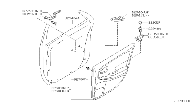 2001 Nissan Maxima FINISHER Rear Door RH BRN Diagram for 82900-5Y708