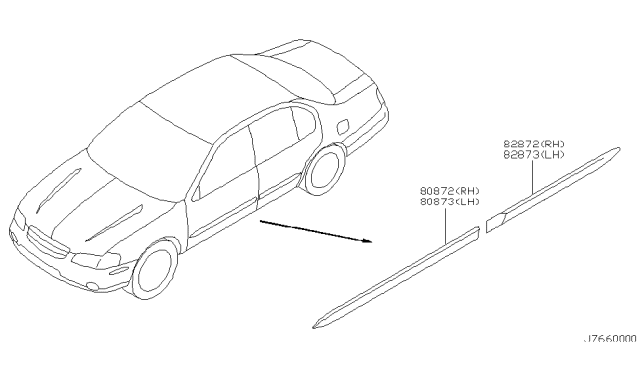 2000 Nissan Maxima Moulding-Rear Door,RH Diagram for 82870-2Y907