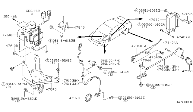 2002 Nissan Maxima Abs Pump And Motor Assembly Diagram for 47660-5Y713