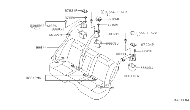 2002 Nissan Maxima Finisher-Seat Belt Diagram for 87834-AR002