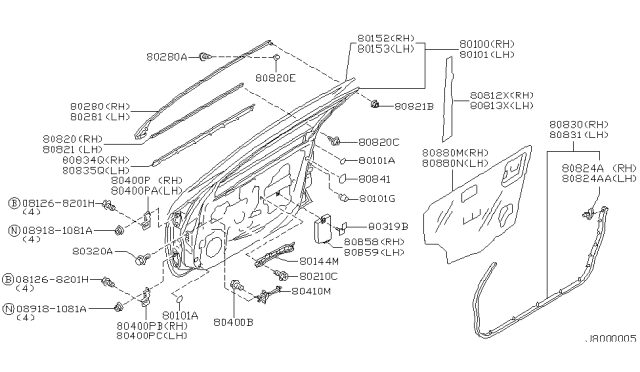2000 Nissan Maxima Screen-Sealing,Front LH Diagram for 80861-2Y900