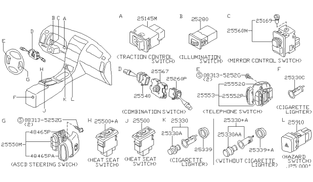 2001 Nissan Maxima Switch-ASCD,Steering Diagram for 25551-4Y901