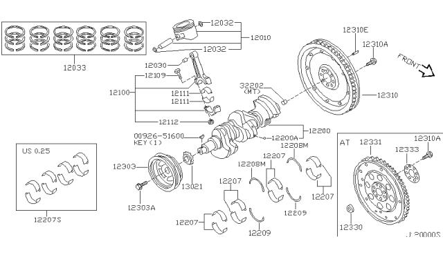 2000 Nissan Maxima Piston,Crankshaft & Flywheel Diagram 1