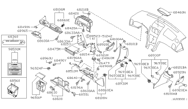 2001 Nissan Maxima Lid Cluster BRN Diagram for 68240-3Y110