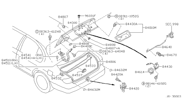 2001 Nissan Maxima Trunk Lid & Fitting Diagram 1