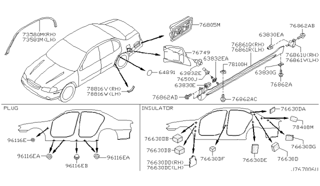 2002 Nissan Maxima Grommet Diagram for 76848-6P010
