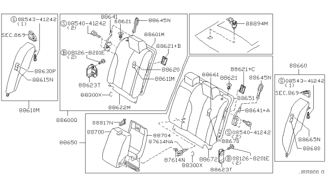 2001 Nissan Maxima Rear Seat Armrest Assembly Diagram for 88700-5Y700