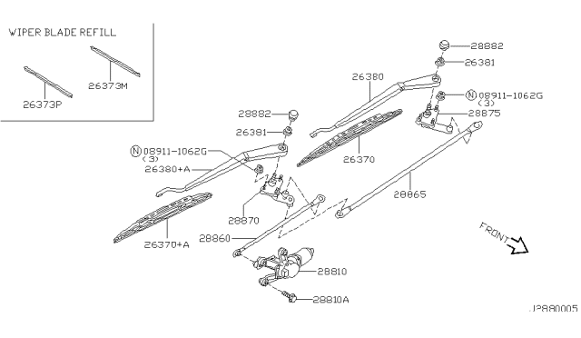 2001 Nissan Maxima Wiper Blade Refill Assist Diagram for 28895-2Y910