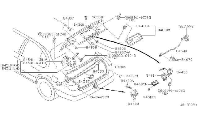 2003 Nissan Maxima Finisher Assy-Trunk Lid Diagram for 84810-2Y974