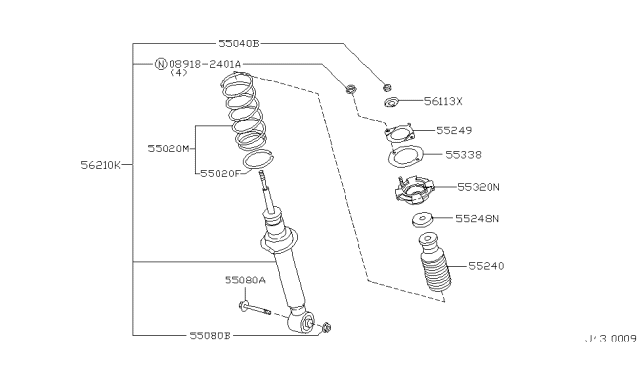 2000 Nissan Maxima Bound Rear Suspension Bumper Assembly Diagram for 55240-0M315