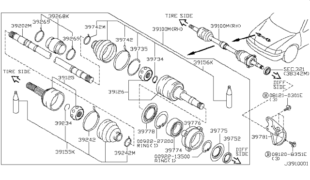 2001 Nissan Maxima Front Drive Shaft (FF) Diagram 3