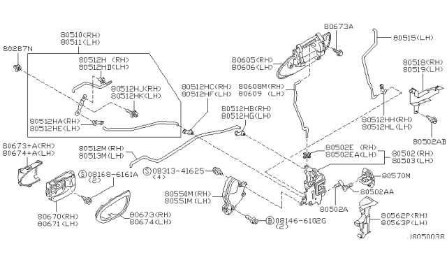 2002 Nissan Maxima Front Door Outside Handle Assembly, Left Diagram for 80607-6Y361