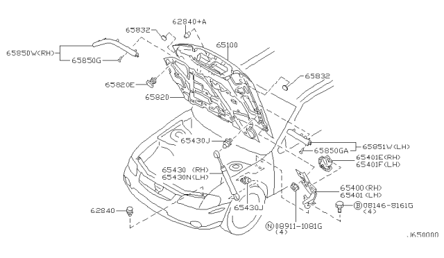 2001 Nissan Maxima Hood Panel,Hinge & Fitting Diagram 1