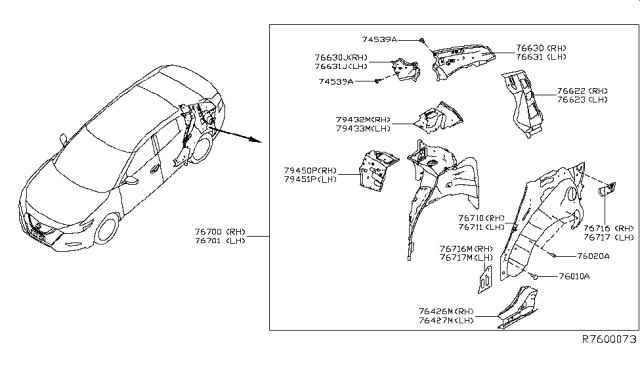 2016 Nissan Maxima Pillar-Rear,Inner RH Diagram for 76630-4RA0A