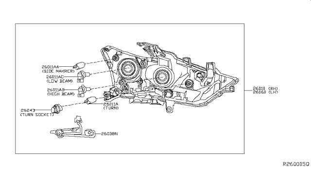 2016 Nissan Maxima Headlamp Assembly-Driver Side Diagram for 26060-4RF3A