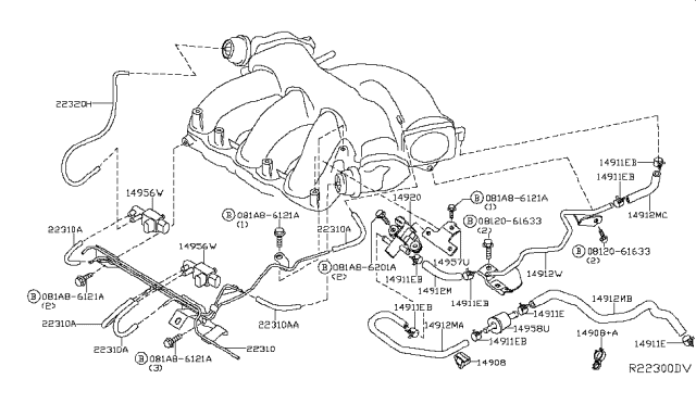 2018 Nissan Maxima Hose Assembly-W/SERVICE Port Diagram for 14916-9DE0A