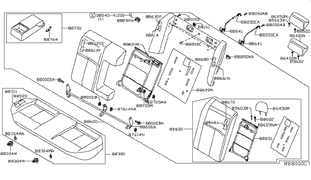 2018 Nissan Maxima Rear Seat Armrest Assembly Diagram for 88700-4RC0C